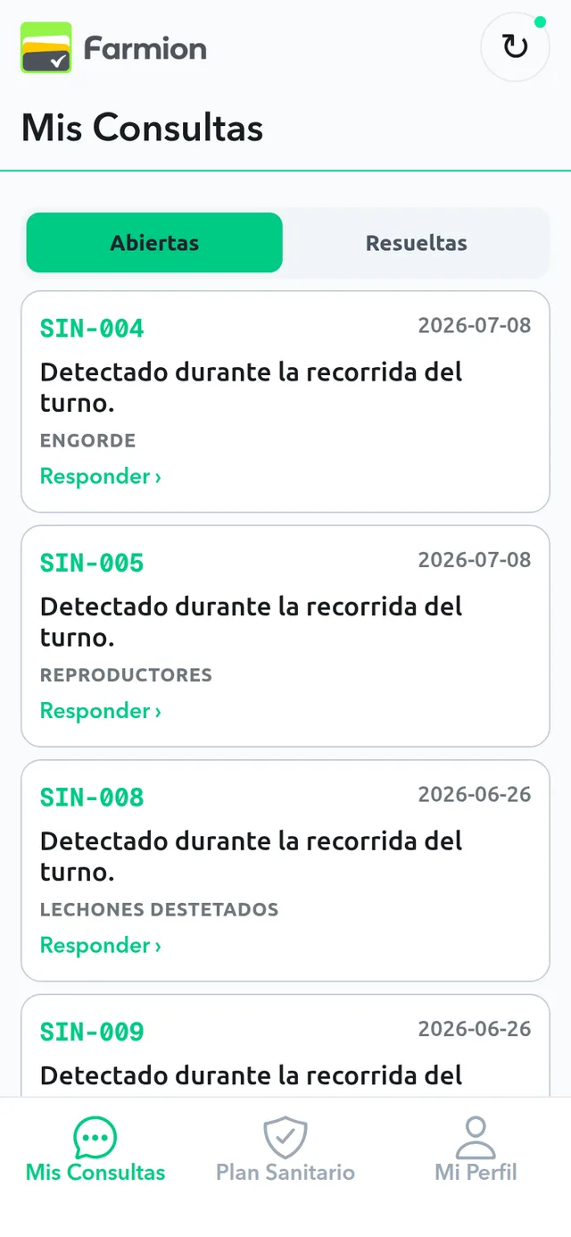 App de campo de Farmion: consultas sanitarias del veterinario como tickets